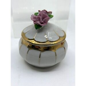 Enesco Japan Trinket Box Pink Red Flowers Gold Leaf
